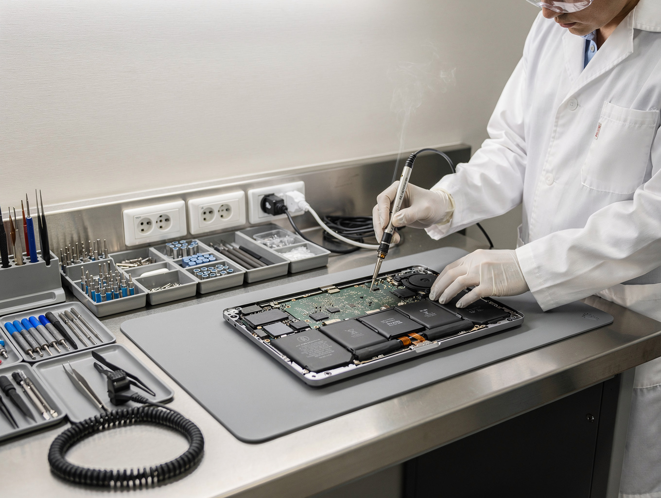Technician reviewing diagnostic data on a tablet